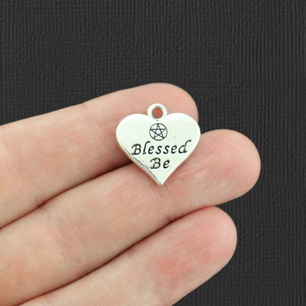 4 Blessed Be Antique Silver Tone Charms 2 Sided - SC2141