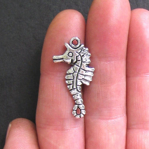 6 Seahorse Antique Silver Tone Charms 2 Sided - SC446