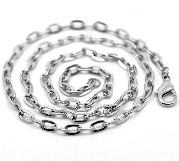 Antique Silver Tone Cable Chain Necklace 30" - 2mm - 1 Necklace - N067