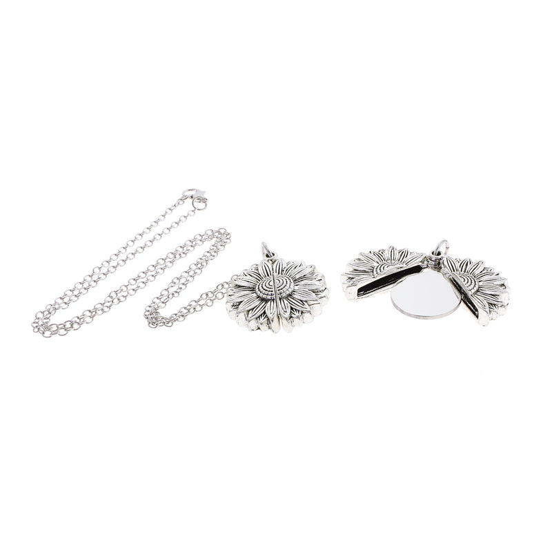 Collier chaîne câble en acier inoxydable 20" avec médaillon fleur et blanc d'estampage - 1mm - 1 collier - Z665