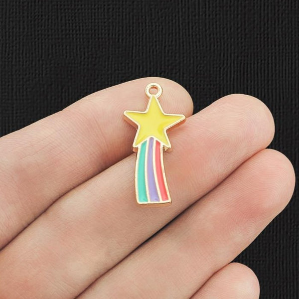 4 charms étoile filante en émail doré - E859