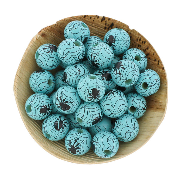 Perles en Bois Intercalaire 16mm - Toile d'Araignée Bleue - 10 Perles - BD1540