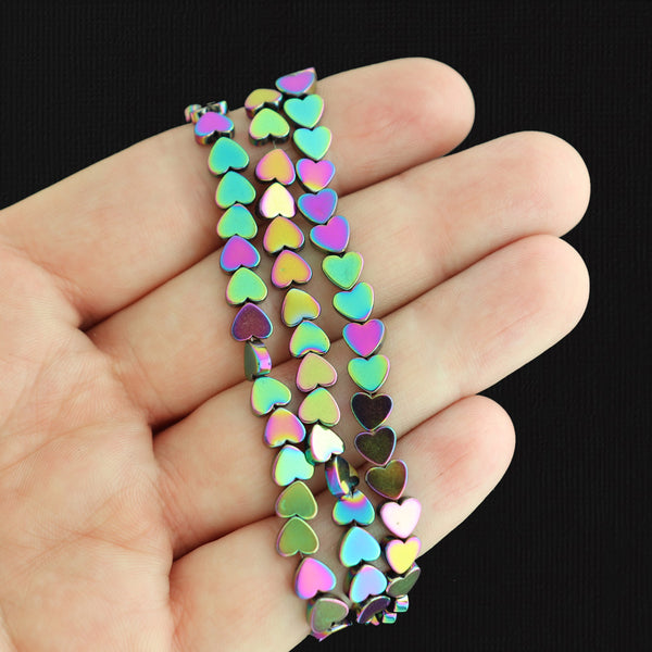 Heart Hematite Beads 6mm - Metallic Rainbow - 1 Strand 70 Beads - BD1787