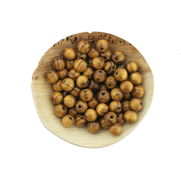 Perles rondes en bois 10 mm - Teinté brun caramel - 200 perles - BD1167