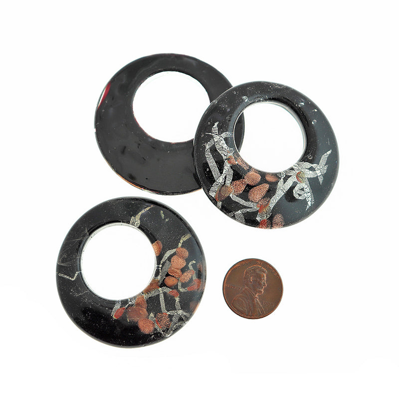 Black Glass Ring Pendant 2 Sided - Z1680