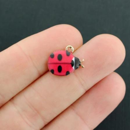 4 Ladybug Gold Tone Enamel Charms - E682