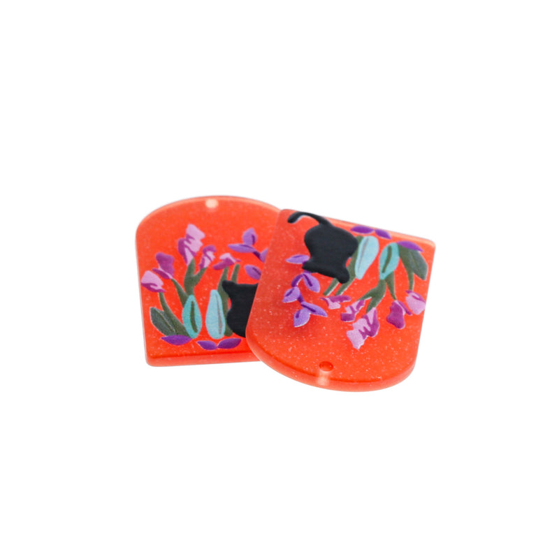 Floral Cat Acrylic Charm - K047