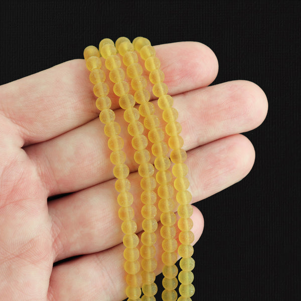 Round Cultured Sea Glass Beads 4mm - Frosted Yellow - 1 Strand 48 Beads - U009