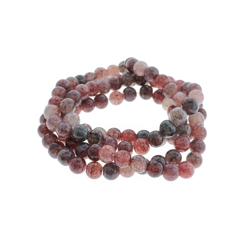 Round Imitation Gemstone Beads 8mm - Charcoal Grey and Red Crackle - 1 Strand 100 Beads - BD137