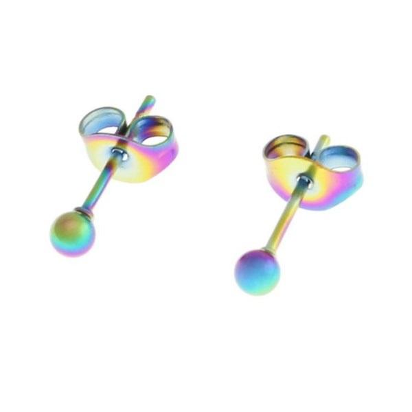 Rainbow Electroplated Stainless Steel Earrings - Ball Studs - 11mm x 3mm - 2 Pieces 1 Pair - ER206