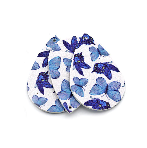 Pendentifs Larme Simili Cuir - Papillon Bleu - 4 Pièces - LP047