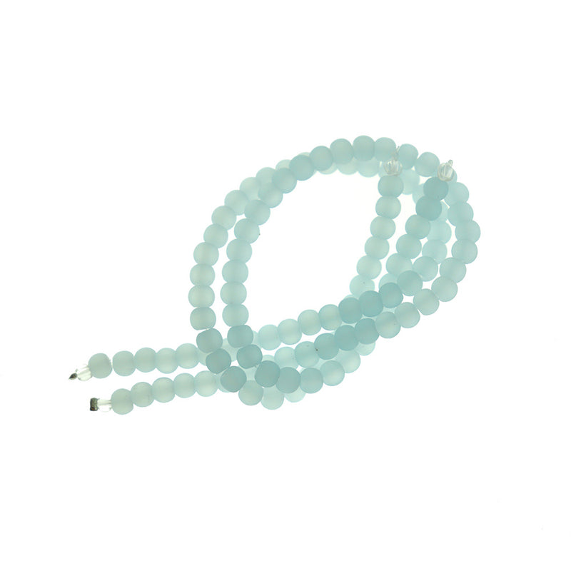 Perles rondes en verre de mer de culture 4 mm - Bleu pâle - 1 rang 48 perles - U168