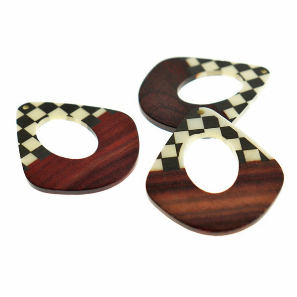 Teardrop Natural Wood and Checkered Resin Charm 48mm - WP008
