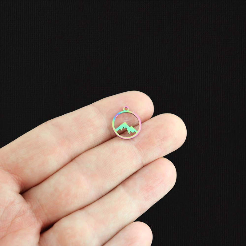 Mountain Rainbow Electroplated Stainless Steel Charm 2 Sided - SSP483
