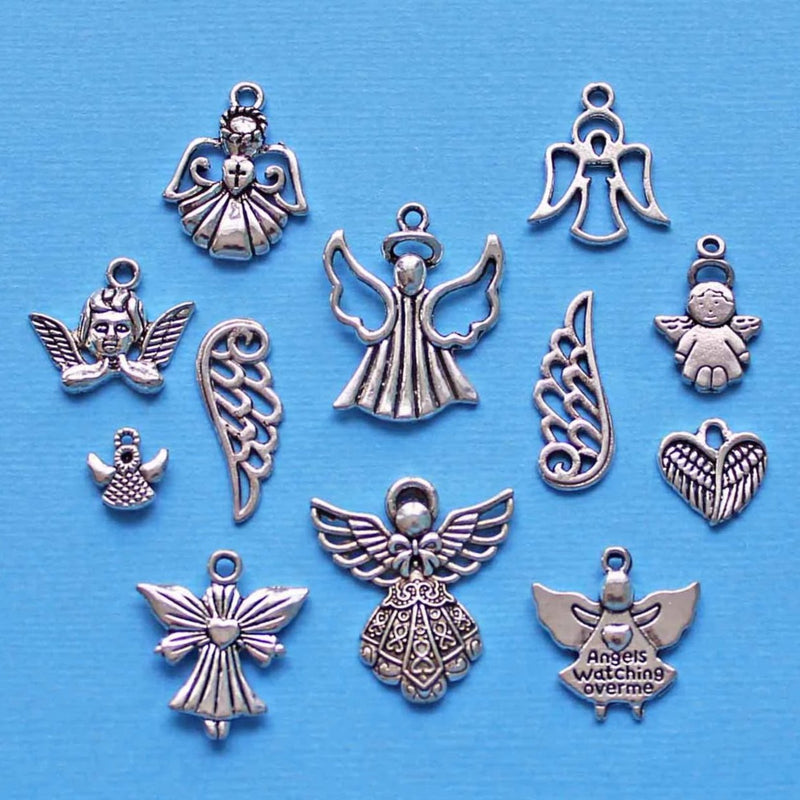 Angel Charm Collection Antique Silver Tone 12 Charms - COL020