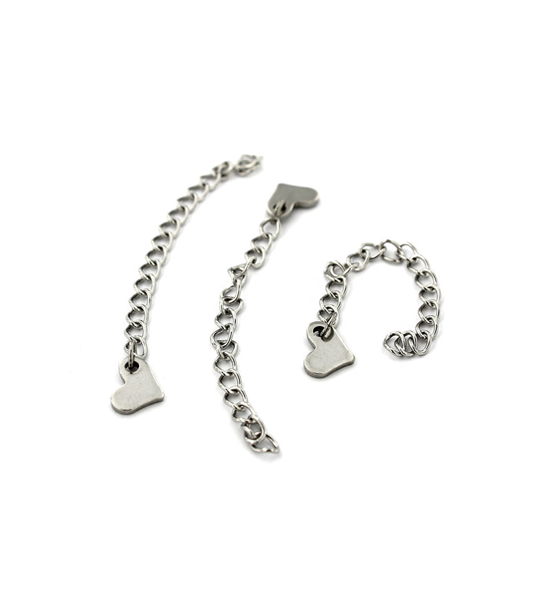 Chaînes d'extension de ton argent avec goutte de coeur - 60 mm x 3,0 mm - 4 pièces - FD338