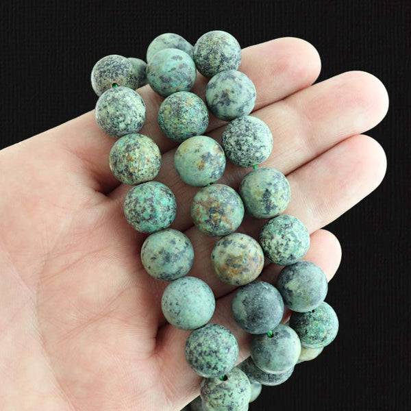 Perles rondes de turquoise africaine naturelle 12 mm - Tons de terre givrés - 10 perles - BD165
