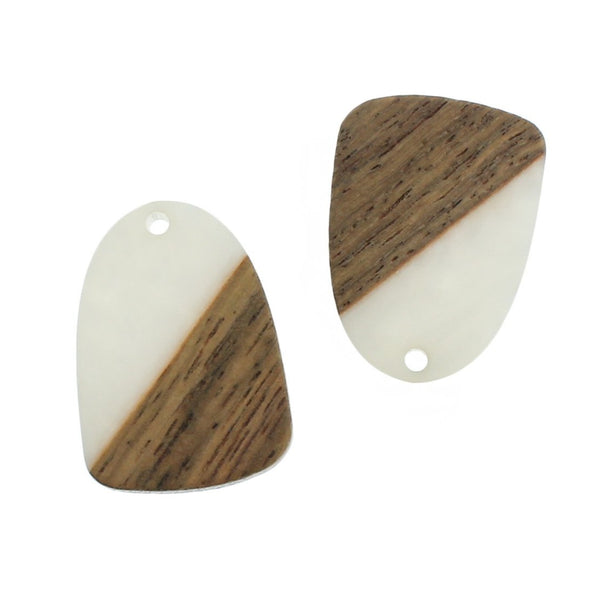 2 Drop Natural Wood and White Resin Charms 28mm - WP280