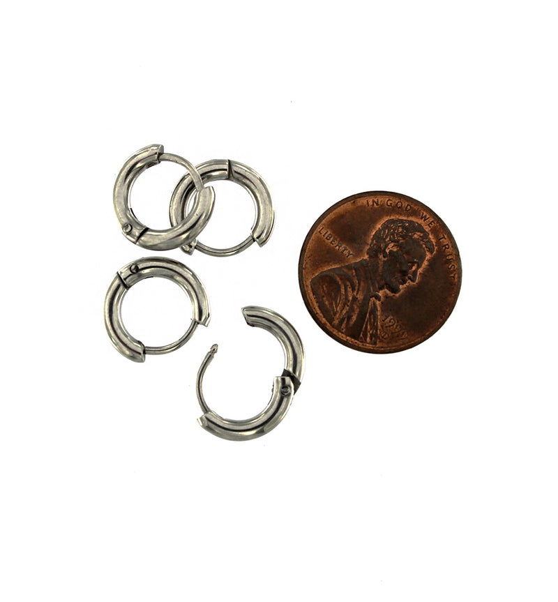 Stainless Steel Earrings - Hinged Clicker Segment Hoops 12mm - 2 Pieces 1 Pair - FD780