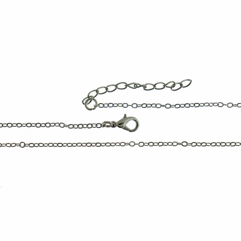 Silver Tone Cable Chain Necklace 16.9" Plus Extender - 2mm - Choose Your Quantity!