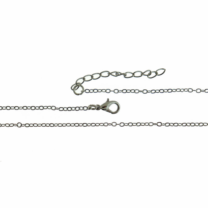 Silver Tone Cable Chain Necklaces 16.9" Plus Extender - 2mm - 5 Necklaces - N323