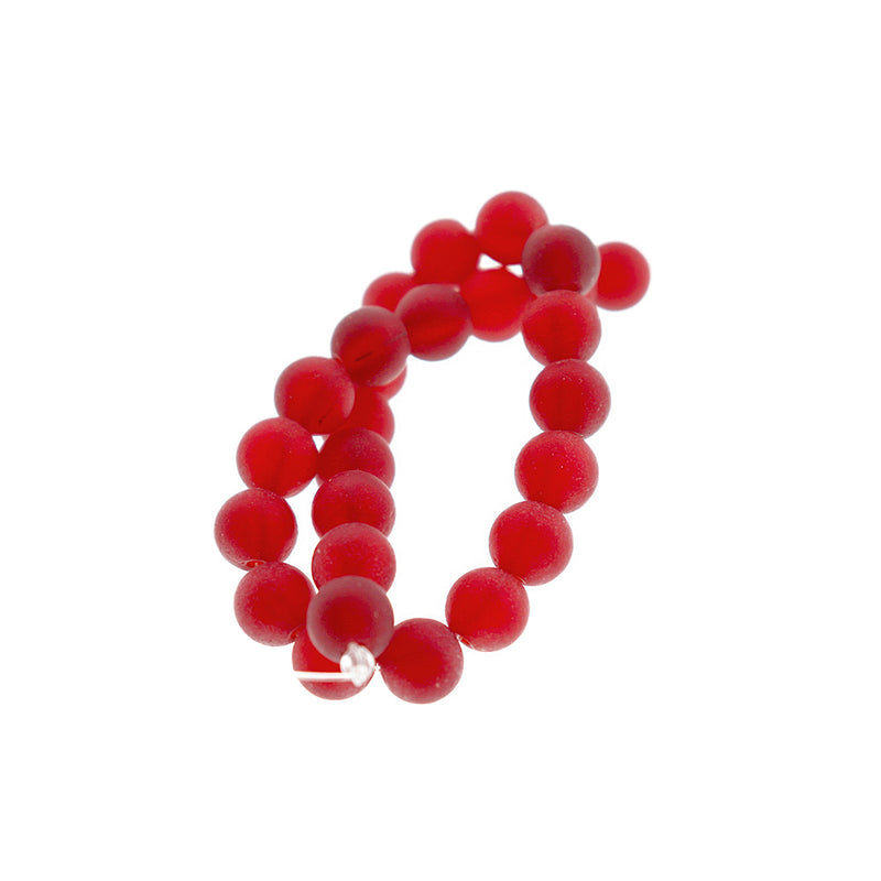 Round Cultured Sea Glass Beads 8mm - Frosted Red - 1 Strand 24 Beads - U204