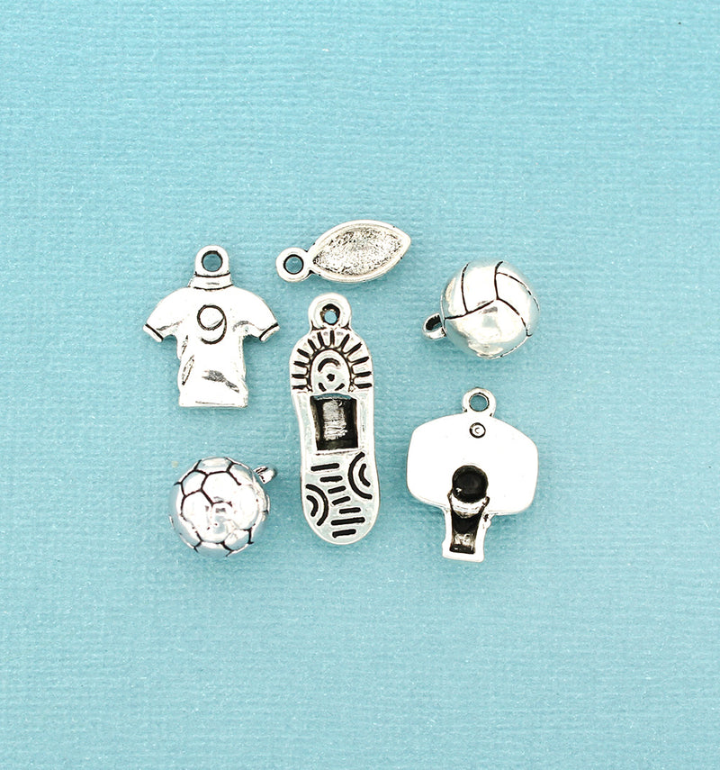 Sports Charm Collection Antique Silver Tone 6 Different Charms - COL352H