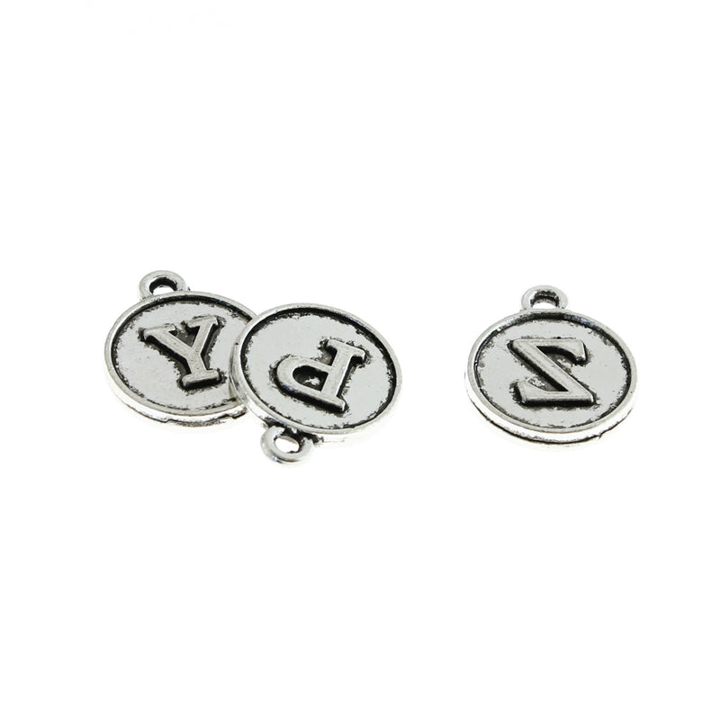 26 Lettres de l'Alphabet Antique Silver Tone Charms 2 Faces - 1 Set - ALPHA2700