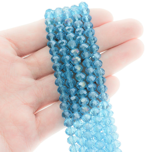 Perles de Verre à Facettes 6mm - Bleu Ciel Galvanisé - 1 Rang 90 Perles - BD630