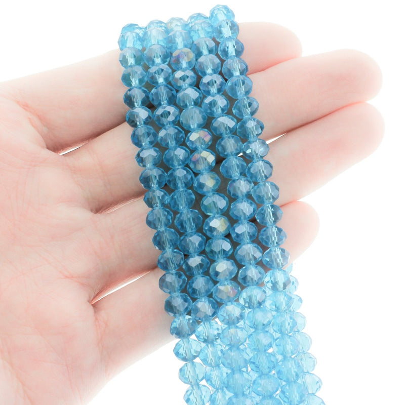 Faceted Glass Beads 6mm - Electroplated Sky Blue - 1 Strand 90 Beads - BD630