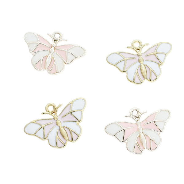 4 Butterfly Gold Tone Enamel Charms - E427