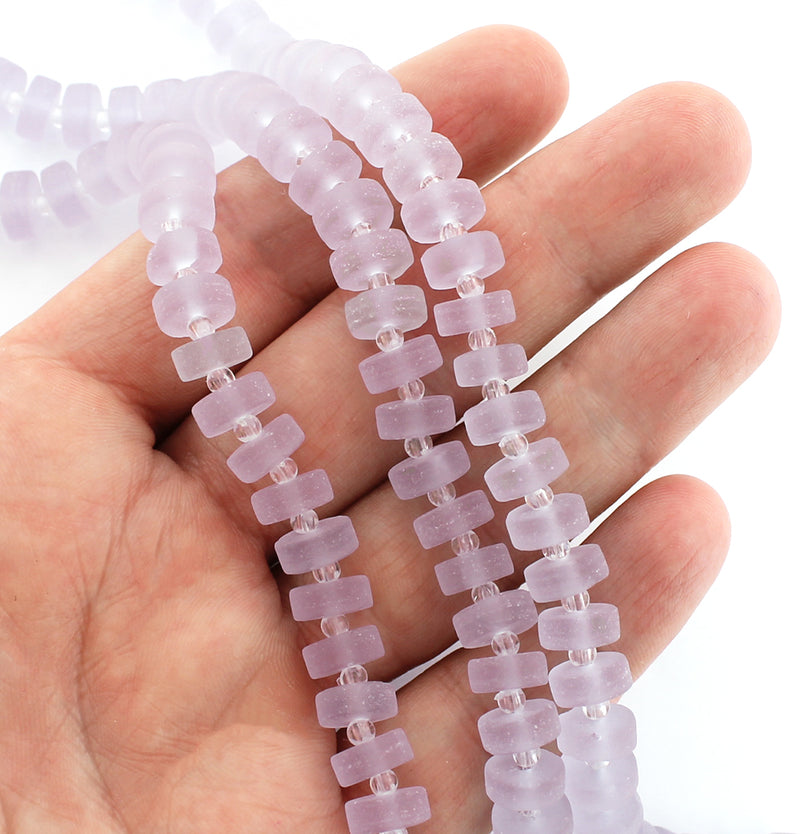 Heishi Cultured Sea Glass Beads 9mm x 6mm - Frosted Lavender - 1 Strand 35 Beads - U137
