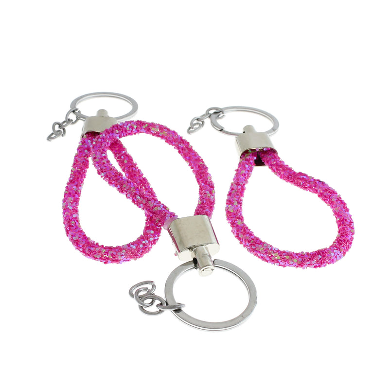Porte-clés en similicuir pailleté rose - 85 mm x 15 mm - 1 porte-clés - Z327