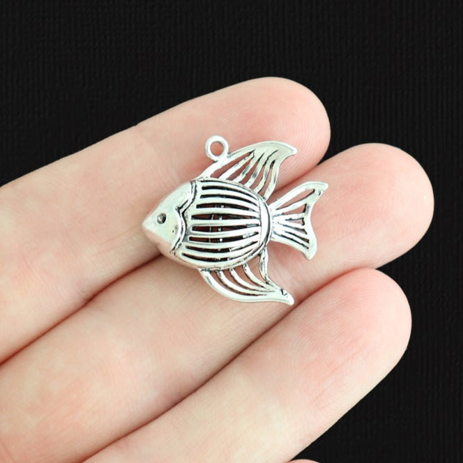 2 Fish Silver Tone Brass Charms 2 Sided - BR041