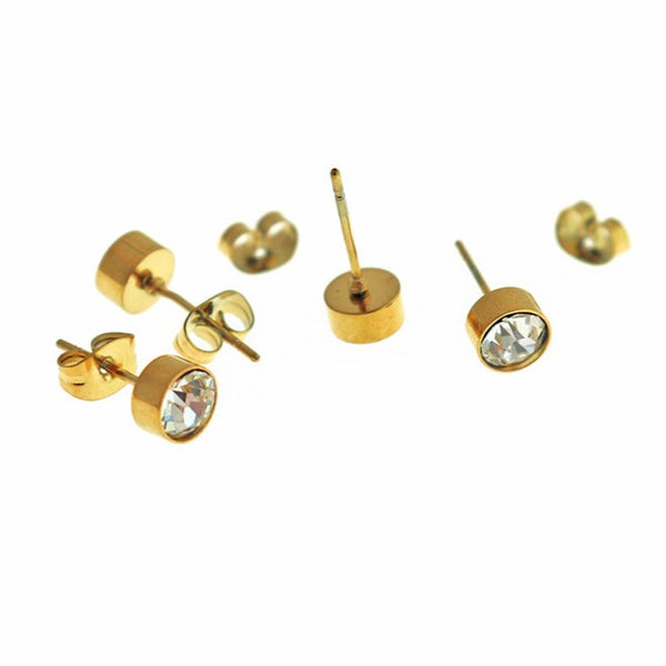 Gold Stainless Steel Birthstone Earrings - April - Diamond Cubic Zirconia Studs - 15mm x 7mm - 2 Pieces 1 Pair - ER549