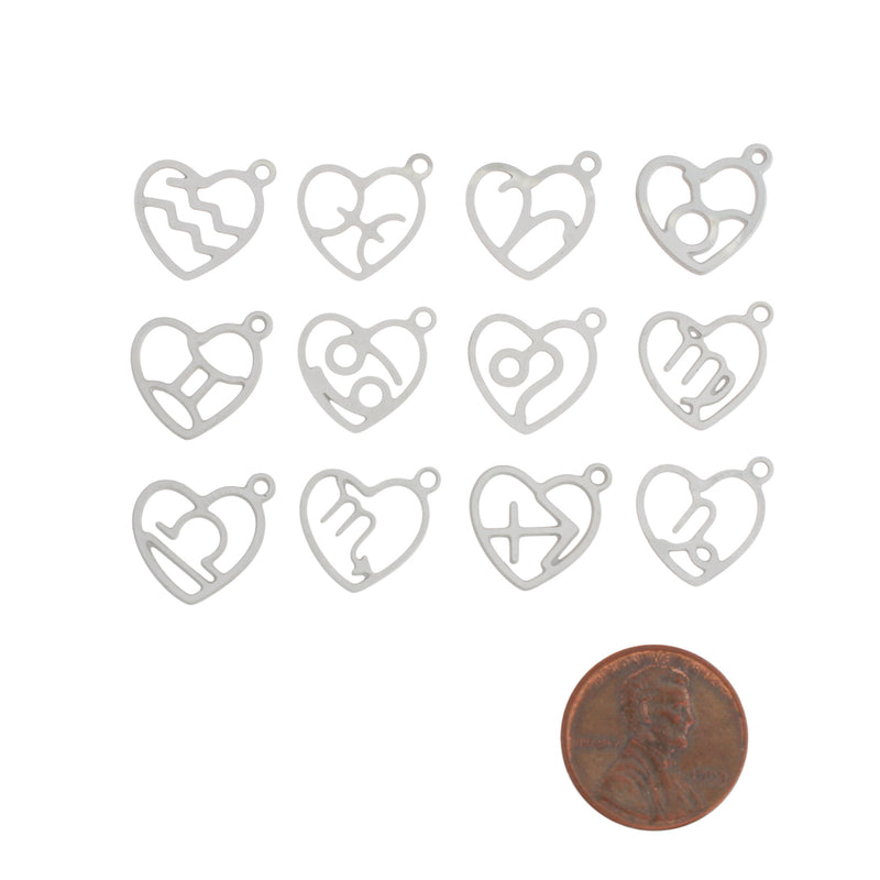Zodiac Heart Collection Stainless Steel 12 Different Charms - COL170