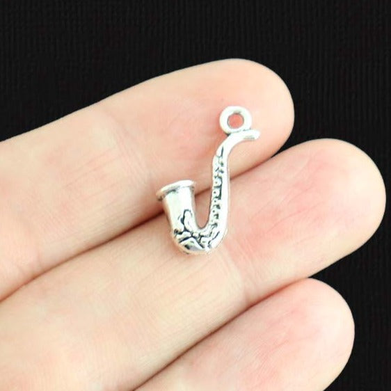 5 Saxophone Antique Silver Tone Charms 2 Sided - SC437