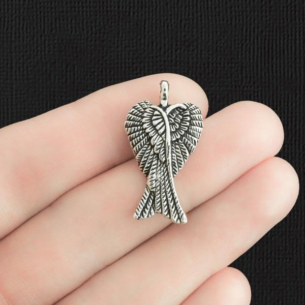5 Angel Wings Antique Silver Tone Charms - SC016
