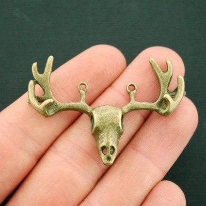 Deer Skull Connector Antique Bronze Tone Charm - BC1663