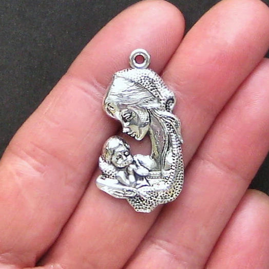 4 Mother and Child Antique Silver Tone Charms - SC997