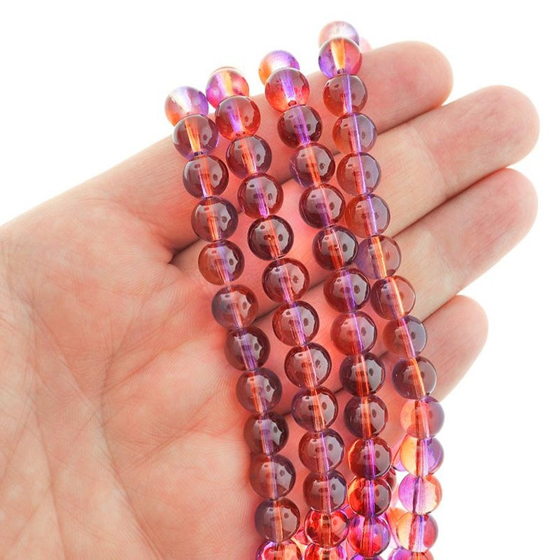 Perles de Verre Rondes 8mm - Sunset Purple Ombre - 1 Rang 40 Perles - BD615