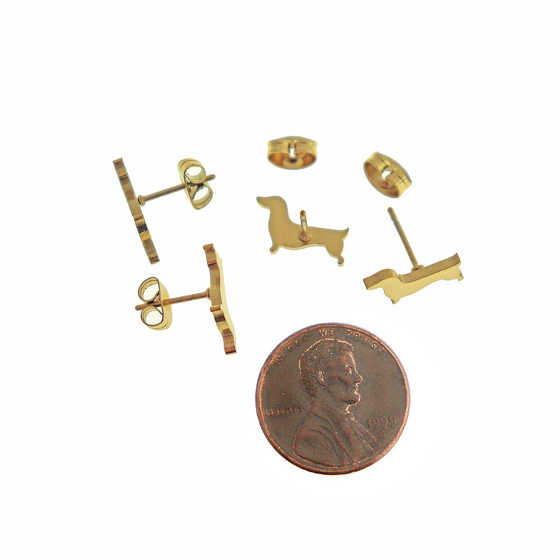 Boucles d'oreilles en acier inoxydable doré - clous de teckel - 12 mm x 7 mm - 2 pièces 1 paire - ER957