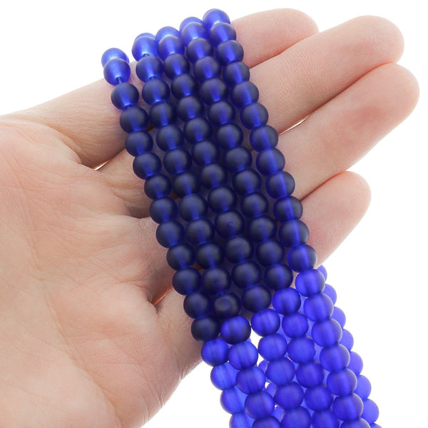 Round Glass Beads 6mm - Frosted Royal Blue - 1 Strand 140 Beads - BD2490