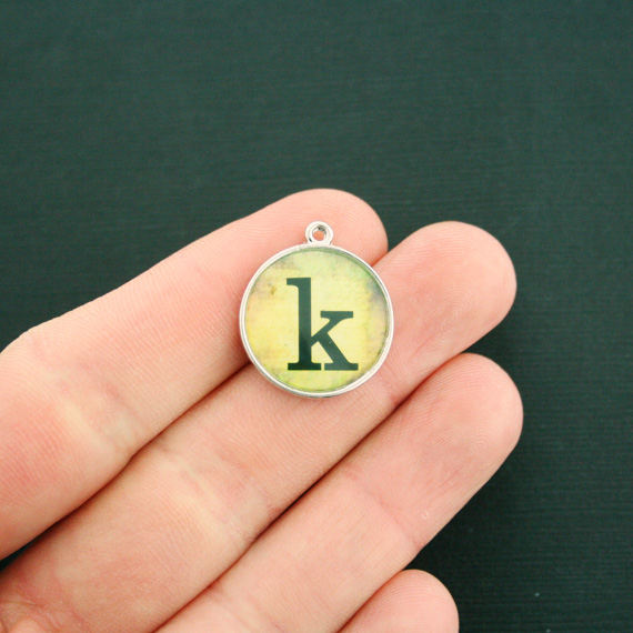 4 Letter k Alphabet Antique Silver Tone Cabochon Charms - SC6878