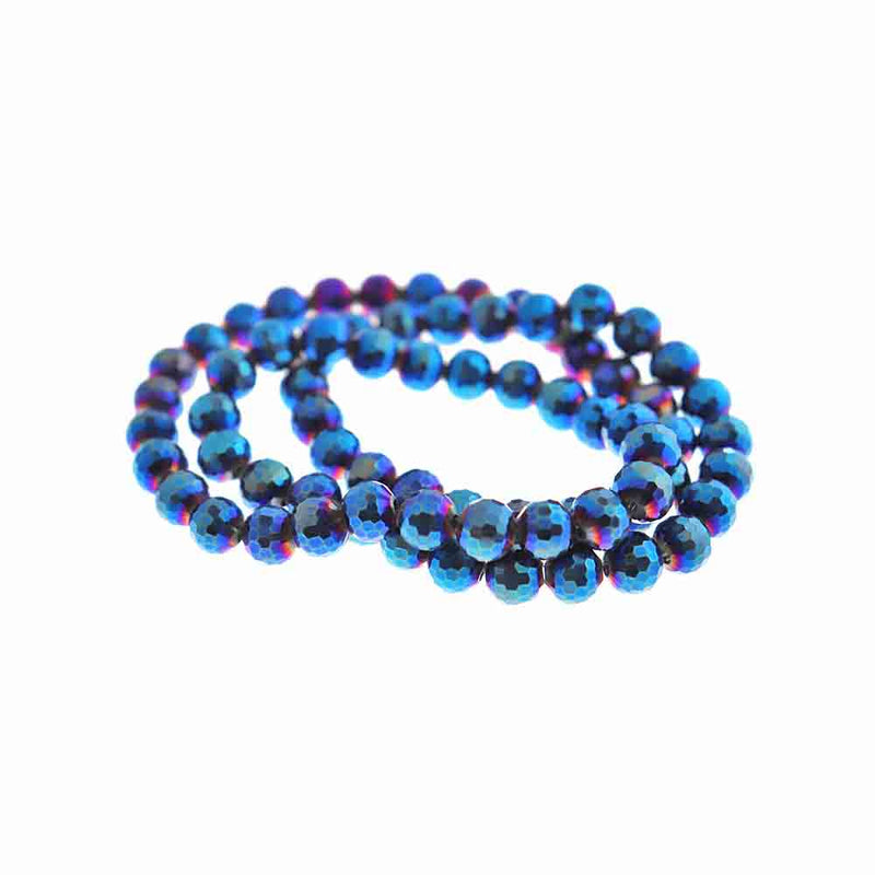 Faceted Glass Beads 8mm - Purple Electroplated Disco Cut - 1 Strand 72 Beads - BD359