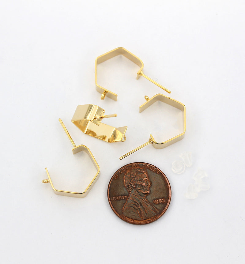 Boucles d'oreilles remplies d'or 18 carats - Cerceau géométrique avec bouchon - 17 mm x 5 mm - 2 pièces 1 paire - Z937