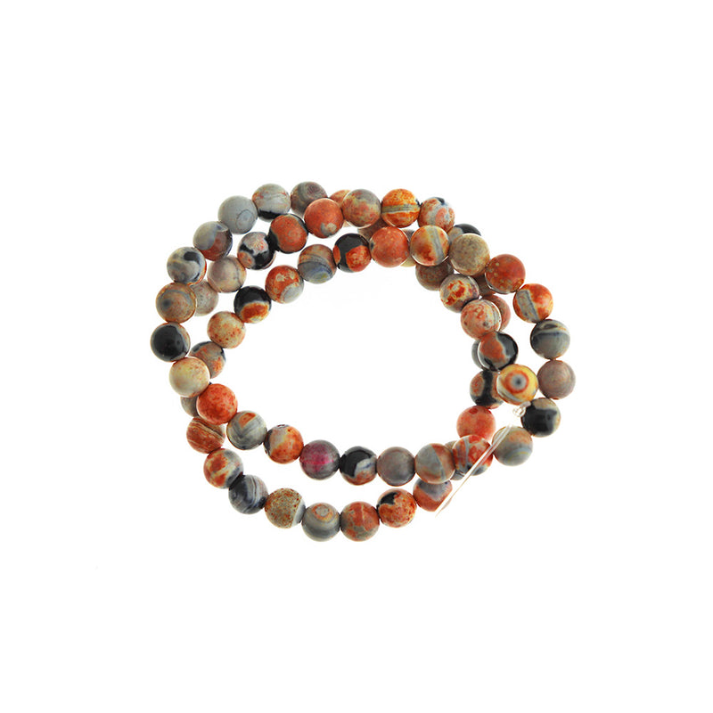 Perles rondes en agate naturelle 6 mm - Marbre de feu et de charbon de bois - 1 brin 60 perles - BD1578