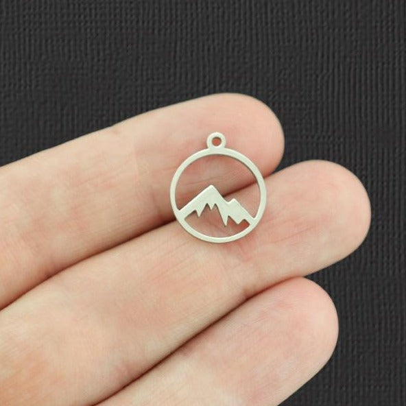 2 Mountain Silver Tone Stainless Steel Charms 2 Sided - SSP257