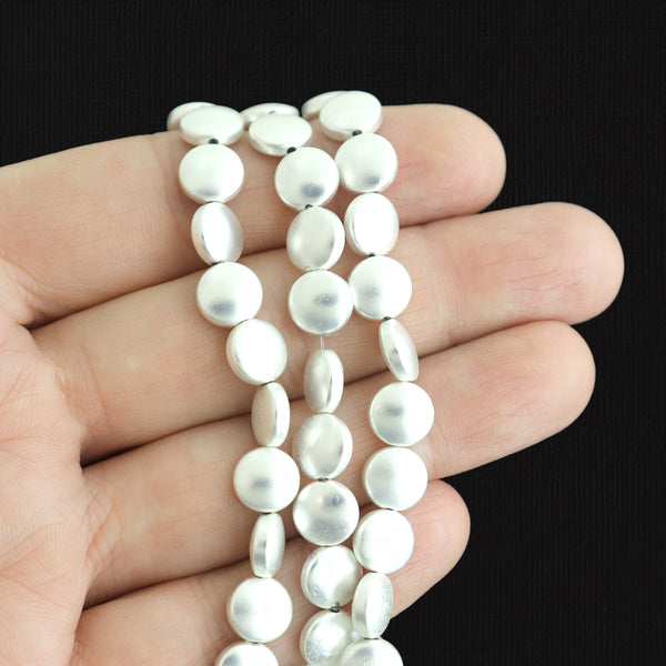 Perles rondes plates en hématite synthétique 8 mm x 4 mm - Argent givré - 1 brin 50 perles - BD1168