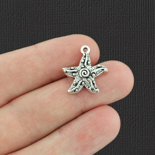 10 Starfish Antique Silver Tone Charms - SC2612